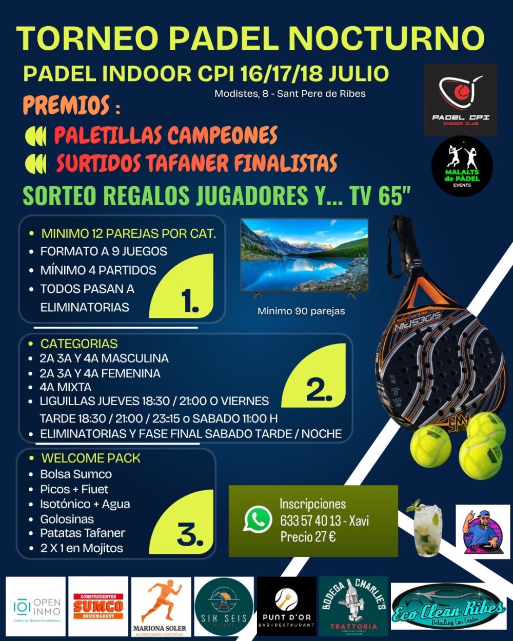 TORNEO  NOCTURNO PADEL INDOOR CPI  16-17-18 de JULIO